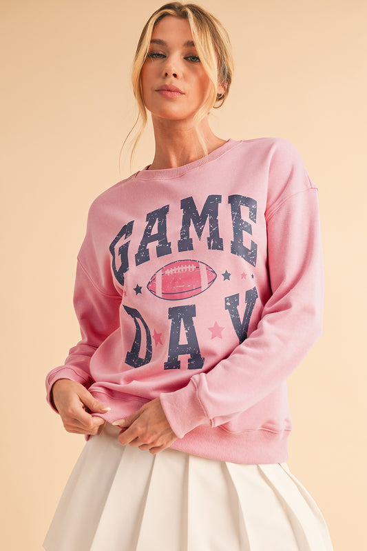 💕Pink Rugby GAME🏈DAY Graphic Drop Shoulder Sweatshirt💕