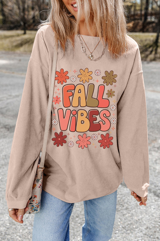 🍂Apricot Twisted Rib FALL🍂VIBE Graphic Baggy Sweatshirt🍂